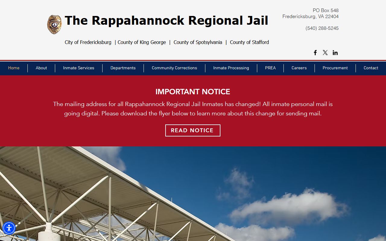 Rappahannock Regional Jail homepage for King George County inmate population records