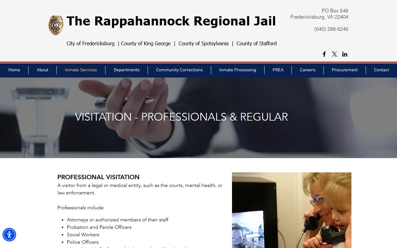 Rappahannock Regional Jail visitation rules page